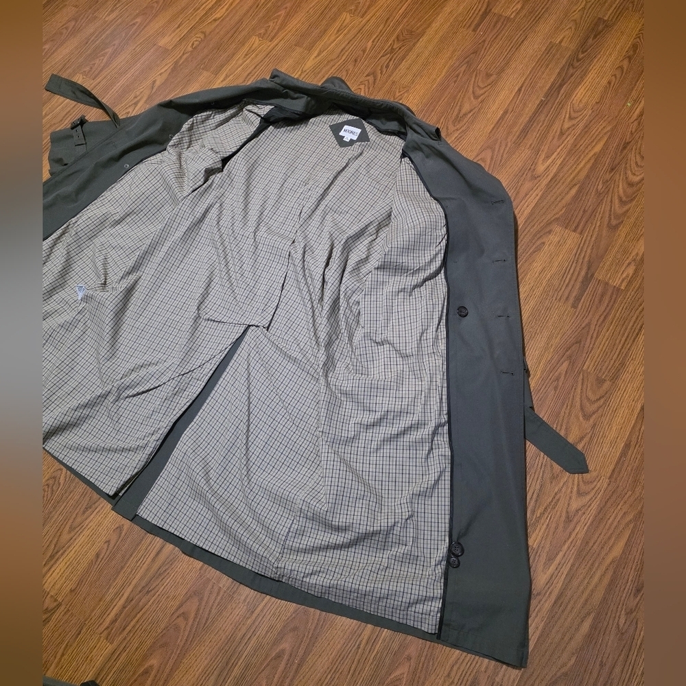 Moores Men’s Gray Double-Breasted Belted Trench Coat Rain Size 46 Regular A75 - Picture 9 of 14